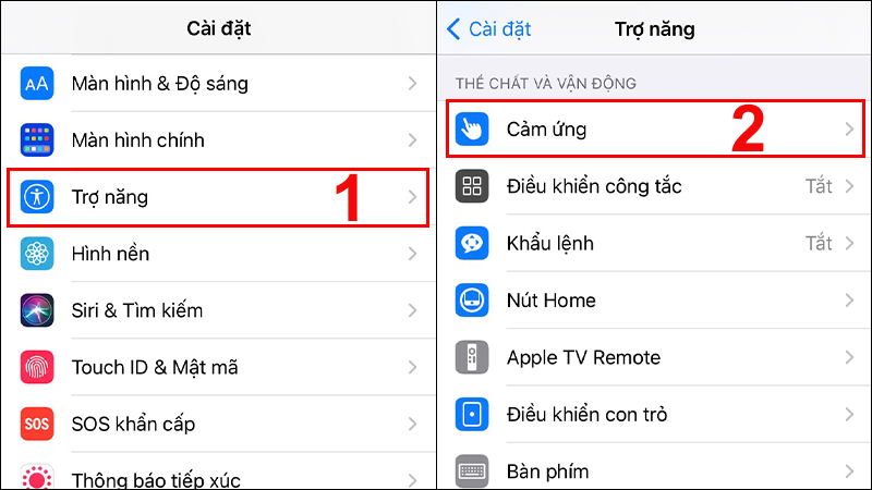 Vào cài đặt Cảm ứng trên iPhone